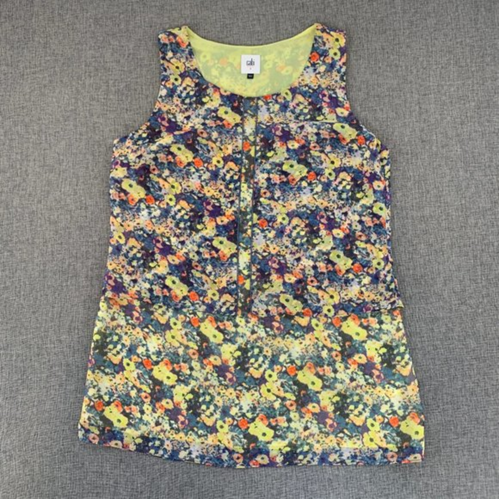 Cabi Abstract Floral Print Art Blouse Sleeveless Tank Top Small‎ Double Layered